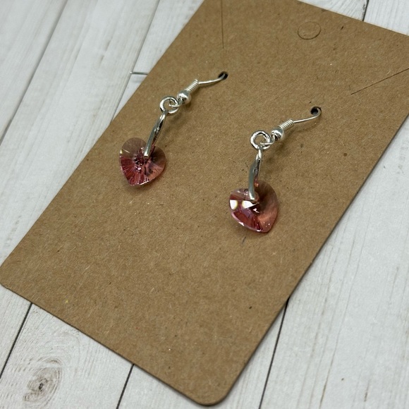 Brand New Sterling Silver and Pink Swarovski Elements Crystal Heart Earrings - Picture 3 of 7